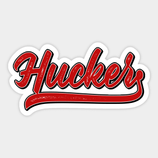 HUCKER Distressed Varsity Red Sticker